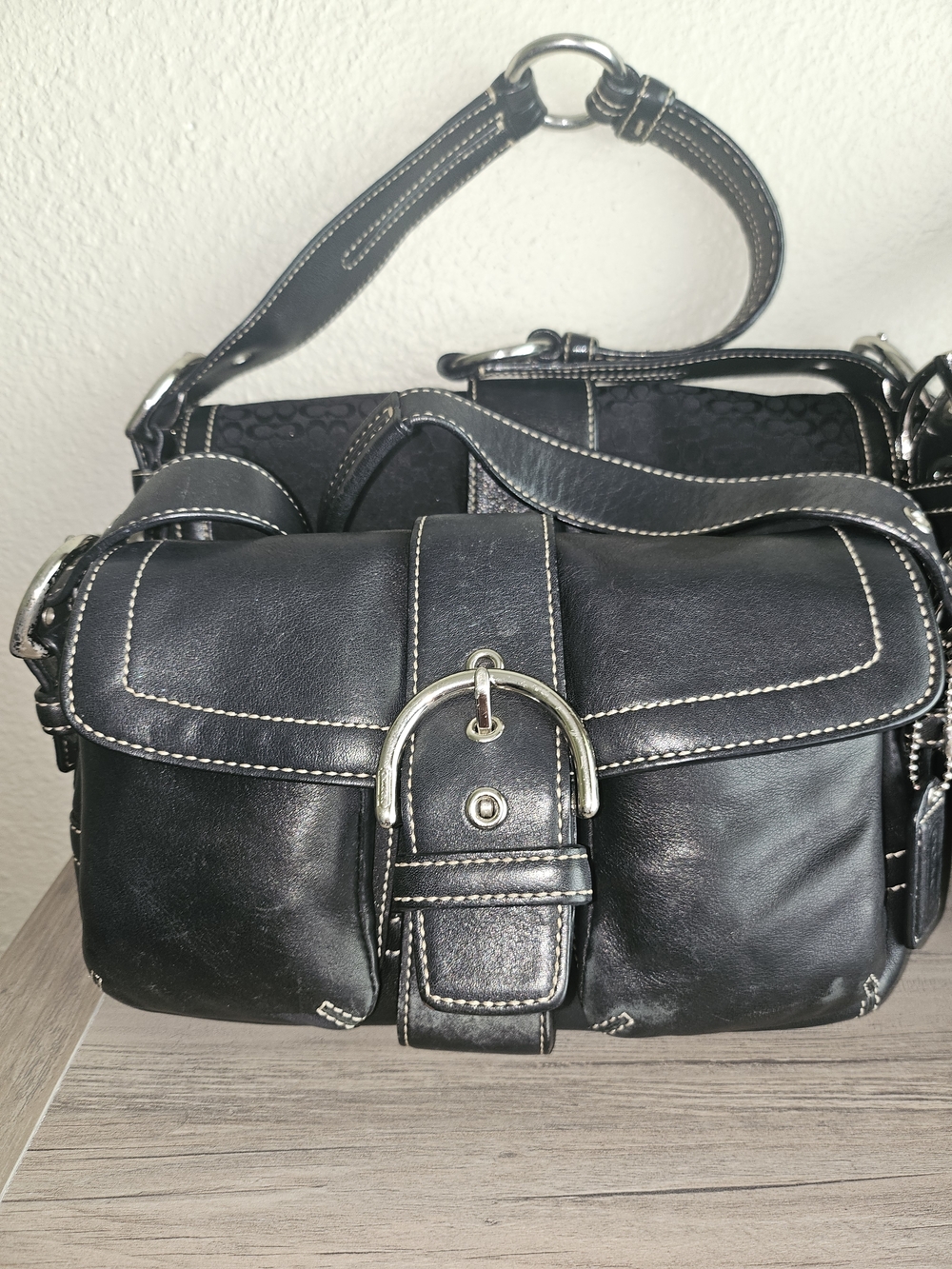 Coach Black Leather Signature Interior Patch Handbag